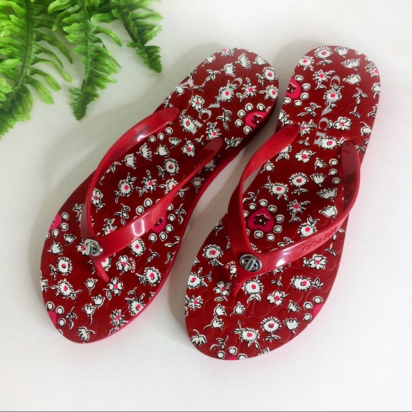 red coach flip flops